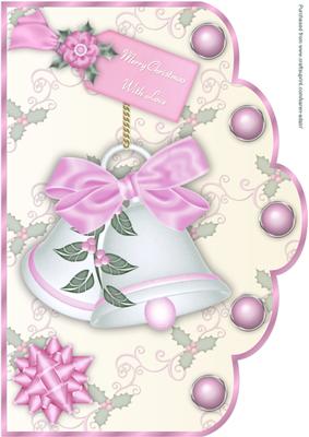 Christmas Bells in Pink and Green A4 Scallop Card Front
