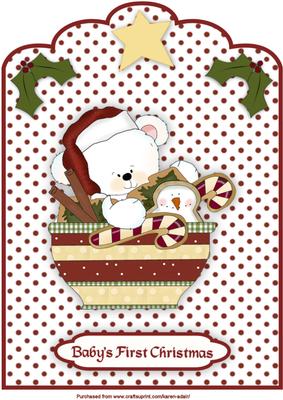 Baby's First Christmas Polar Bear A4 Scallop Top Card