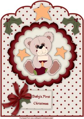 Baby's First Christmas Teddy A4 Scallop Top Card Front