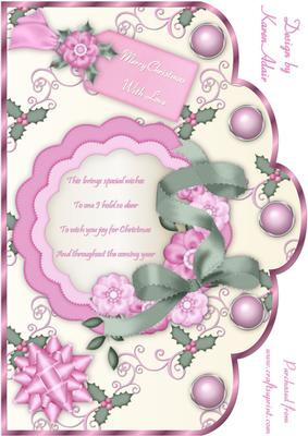 Christmas Flowers in Pink and Green A4 Scallop Card