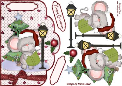 Little Christmas Mouse Scallop Card Front with Step by Step