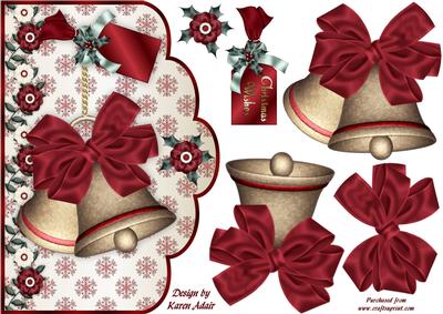 Christmas Bells in Red 'n Gold Scallop Card and Step by Step
