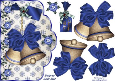 Christmas Bells in Blue'n Gold Scallop Card and Step by Step