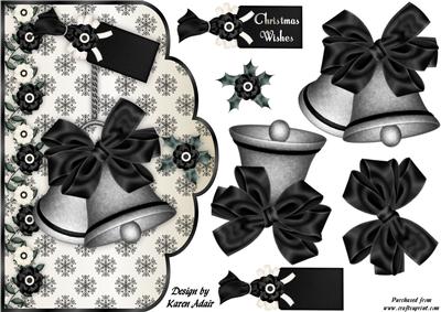 Christmas Bells in Black 'n Silver Scallop Card
