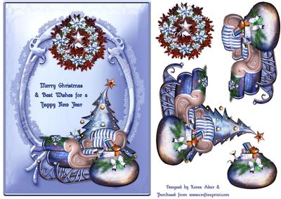 Winter Wishes in Blue Card Front with Step by Step