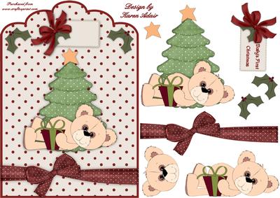 Baby's Christmas Teddy Scallop Top Card with Decoupage