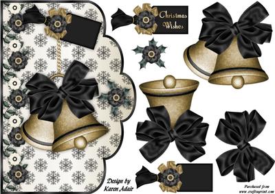 Christmas Bells in Black 'n Gold Scallop Card