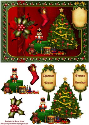 Traditional Christmas Toys Card Front with Step by Step