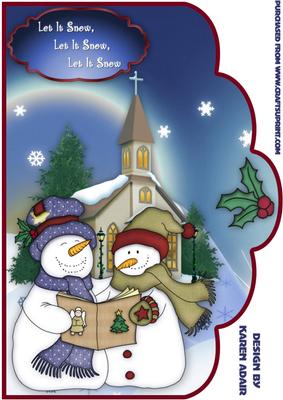Carol Singing Snowmen A4 Scallop Card Front