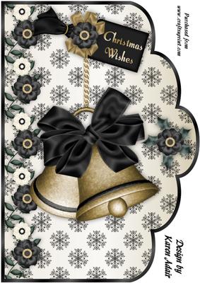 Christmas Bells in Black and Gold A4 Scallop Card