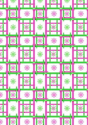 Snowflakes in Pink and Green Checkered Background Paper