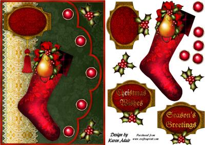 Vintage Christmas Stocking Faux Scallop Envelope Card