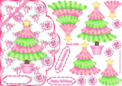 Frilly Tree in Pink and Green Scallop Card and Decoupage