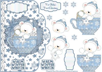 Snowflake Polar Bear in a Teacup Scallop Card