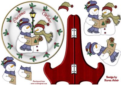 Carol Singing Snowmen Plate Card and Stand