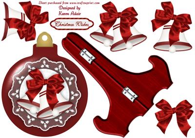 Red Christmas Bells Bauble Shaped Plate Card and Stand