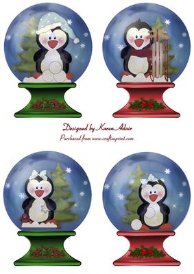 Christmas Frolicking Penguins Snowglobe Toppers