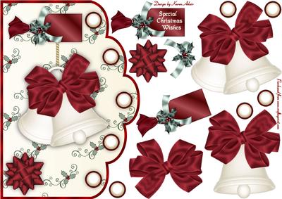 Christmas Bells in Ivory and Red Scallop Card Front