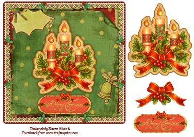 A Vintage Merry Christmas Square Card Front with Step by Ste