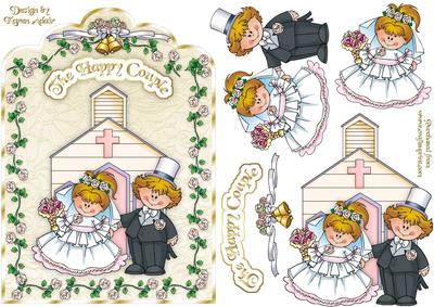 The Happy Couple Scallop Top Card Front with Step by Step