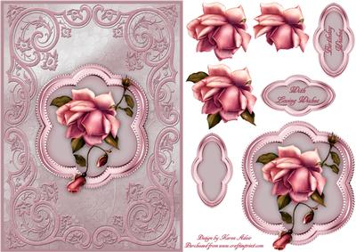 The Blush Rose Card Front with Step by Step