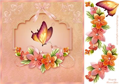 Origami Flowers Square Card Front with Step by Step