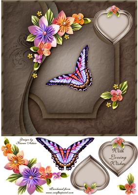 Origami Flowers N Butterfly Square Card with Step by Step