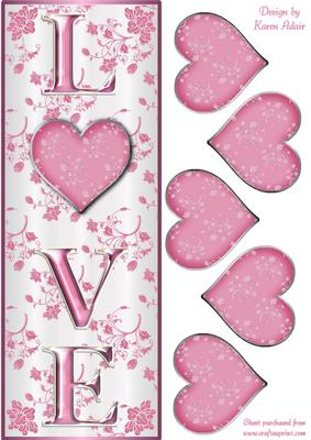 Valentine Love Tall Dl Card Front in Pink with 3D Heart