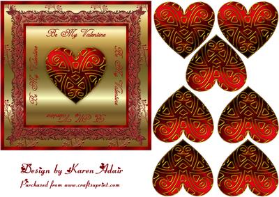 3D Red and Gold Heart Embellishment and Card Front