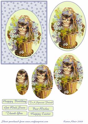 Cat in a Floral Basket