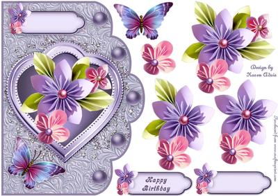 Origami Flowers Bitrhday Scallop Card and Decoupage