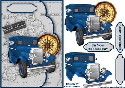 Blue Vintage Truck Envelope Card and Decoupage