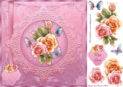 Glowing Roses Large Square Card with Step by Step