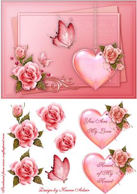 Valentine Hearts and Roses Card Front with Step by Step