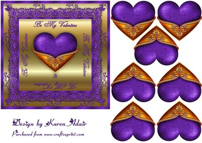 3D Purple and Gold Heart Embellishment Card