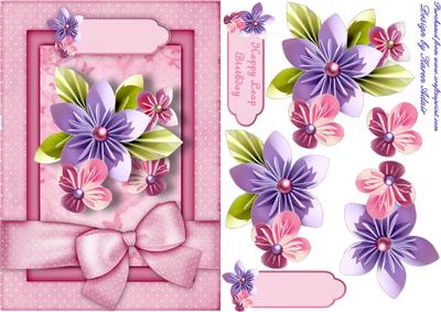 Folded Flowers in Pink Leap Birthday Card and Step by Step