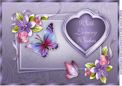 Origami Flowers N Butterflies in Lilac A4 Card Front