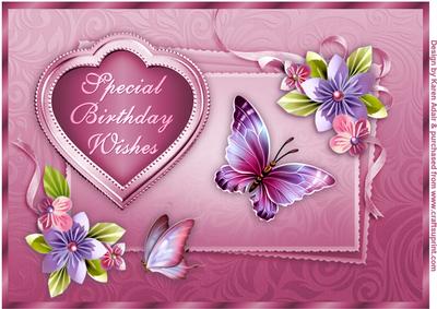 Origami Flowers N Butterflies A4 Card Front in Pink