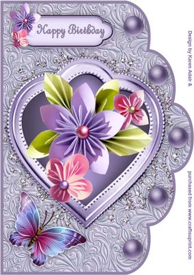 Origami Flowers Birthday Scallop A4 Card Front