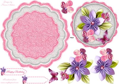 Origami Flowers Scallop Edge Wobble Card in Pink