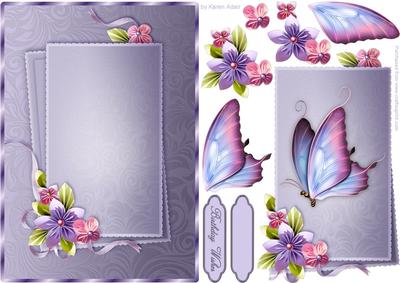 Origami Flowers and Flutterby Card Front with Step by Step