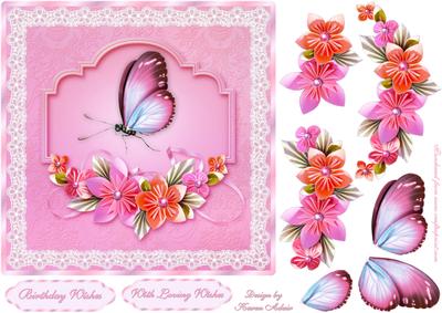 Origami Flower, Butterfly N Lace Card Front and Step by Step