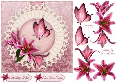 Stargazer Lillies 'n Butterfly Card Front with Step by Step