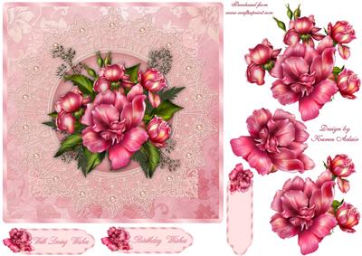 Glory Roses Square Card Front with Step by Step