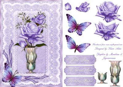 Lilac Roses Card Front with Step by Step