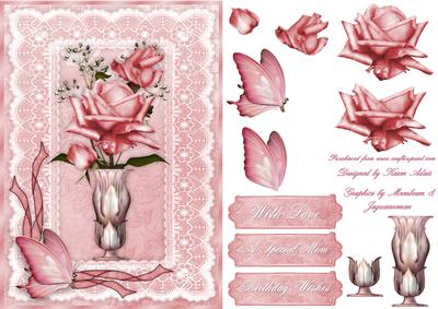 Vase of Roses Card Front with Step by Step