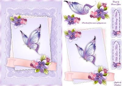 Origami Flowers and Butterfly Card Front with Step by Step