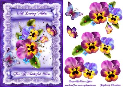 Fancy Pansy A5 Card Front with Step by Step