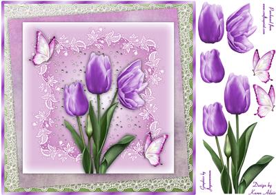 Tantalising Tulips in Lilac Square Card Front with Decoupage