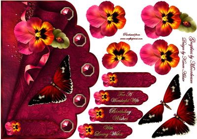 Pansy Paradise Scallop Card Front with Step by Step